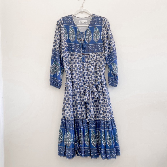 Emerson Fry India Collection Indigo Heirloom Maxi Dress S - Picture 7 of 15